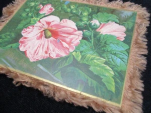 Antigua tarjeta de Navidad/Año Nuevo vintage victoriana borde seda 6 x 4,5" - Imagen 1 de 3