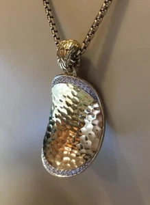 Authentic JOHN HARDY Palu 18K Gold Diamond Oval Drop Pendant Necklace - Picture 1 of 11