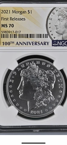 2021 $1 Morgan Silver Dollar 100TH Anniversary First Releases NGC MS 70 Cover