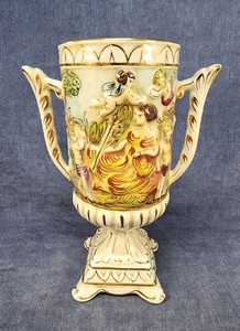 Capodimonte Florentine Hand Painted Cherubs Garden 11"hx8" Vase/Urn Italy u-7F - Picture 1 of 6