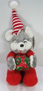 VTG Fiesta Christmas Plush Mouse w/Gift Box & Stocking Hat 1995 w/tag 9" - Picture 1 of 9