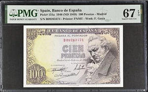 i-101017 Spain 100 Pesetas 1946 (ND 1949). PMG 67 EPQ - Picture 1 of 2