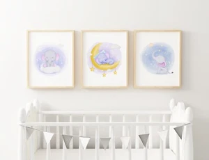 Set of 3 8x10 Unframed Elephant Nursery Art Prints - Picture 1 of 4