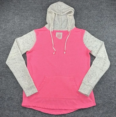 SO Perfect Hoodie V Neck Pullover, Pink, Gray Women’s Size Medium Drawstring - Image 1 of 4