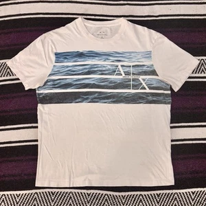 Armani Exchange Blue Water Graphic White Shirt With Patch Print Logo - Picture 1 of 5