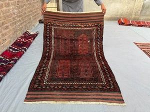 Antique Afghan Tribal Wool Rug - Rare Low Pile Design, Vintage 1900s Nomadic Rug - Picture 1 of 11