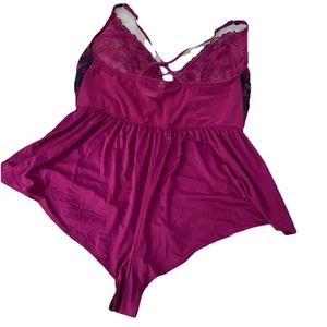 Cacique Teddy Lingerie Sleep Romper 14/16 Women Pink Lace Stretch Coquette Sleep - Picture 1 of 15