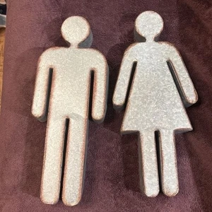 Rustic Galvanized Metal Man and Woman Restroom Bathroom Decor Signs - Picture 1 of 2