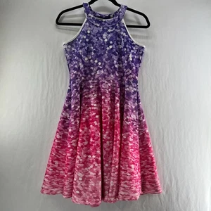 Vestido Pixie Niña Ombre Halter Talla 14/16 S Calce Acampanado Patinador Estampado Rosa Púrpura - Imagen 1 de 11