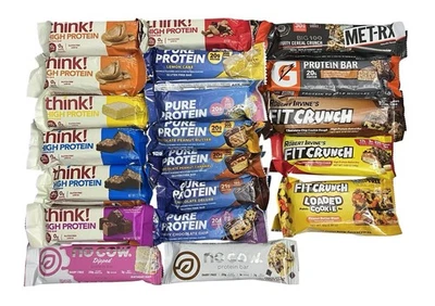 Think!, Pure Protein, Fit Crunch, Met-RX & Gatorade Protein Bars Mixed Lot of 30 - Image 1 of 4