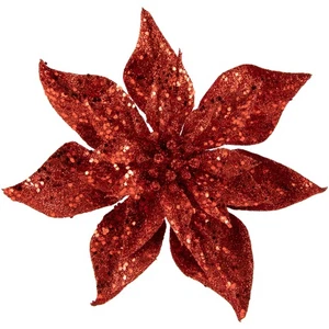 Northlight 9" Red Glittered Poinsettia Christmas Clip Ornament - Picture 1 of 5