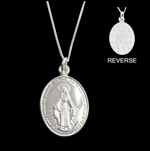 Sterling Silver Miraculous Medal 26 x 16mm Virgin Mary 925 Silver Optional Chain - Picture 1 of 15