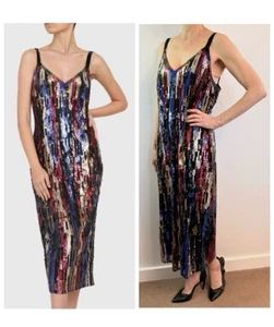 Marina Rinaldi Size 16 XL 23 Black Blue Red Sequin Midi Sheath Dress NWT Designe - Picture 1 of 22