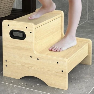 Wooden Step Stool for Kids, 2 Step Safety Kids Stepping Stool for Bathroom Kitch - Picture 1 of 7
