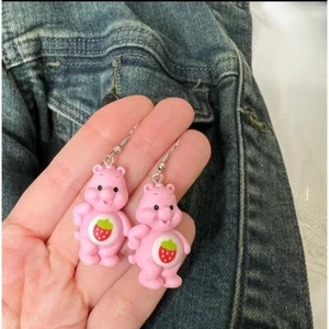 Care Bears Inspired earrings Pink earrings bear rainbow bear Pink Strawberry New - Picture 1 of 8