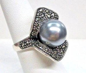 Stunning Statement Ring 925 Sterling Silver with Large Tahitian Pearl size 6.5  - Picture 1 of 12