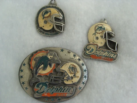 LOT Of 3 Vintage Miami Dolphins NFL Fan Team Items Belt Buckle, 2 Keychains READ Cover