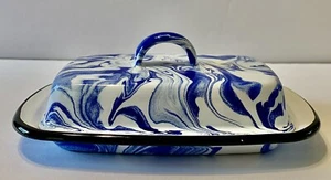 Enamel Splash Ware Butter Dish Blue/White NIB Vintage Farmhouse Style - Picture 1 of 1