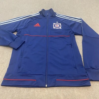 Chicago Fire Jacket Mens Small Blue adidas Full Zip MLS Logo Long Sleeve - Image 1 of 4