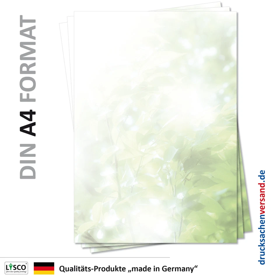 LYSCO® 25 Blatt Motivpapier-5115 DIN A4 Briefpapier grün Blätterwald Bäume Laub Sonne
