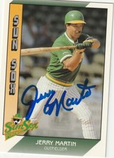 JERRY MARTIN FT. MYERS SUN SOX  SIGNED 1991 PACIFIC SENIOR LEAGUE CARD #14