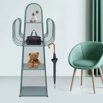 Organizador de almacenamiento de estantería de hierro en forma de cactus de 4 niveles con deflector de rejilla + 8 ganchos para el hogar Foto 1 de 4