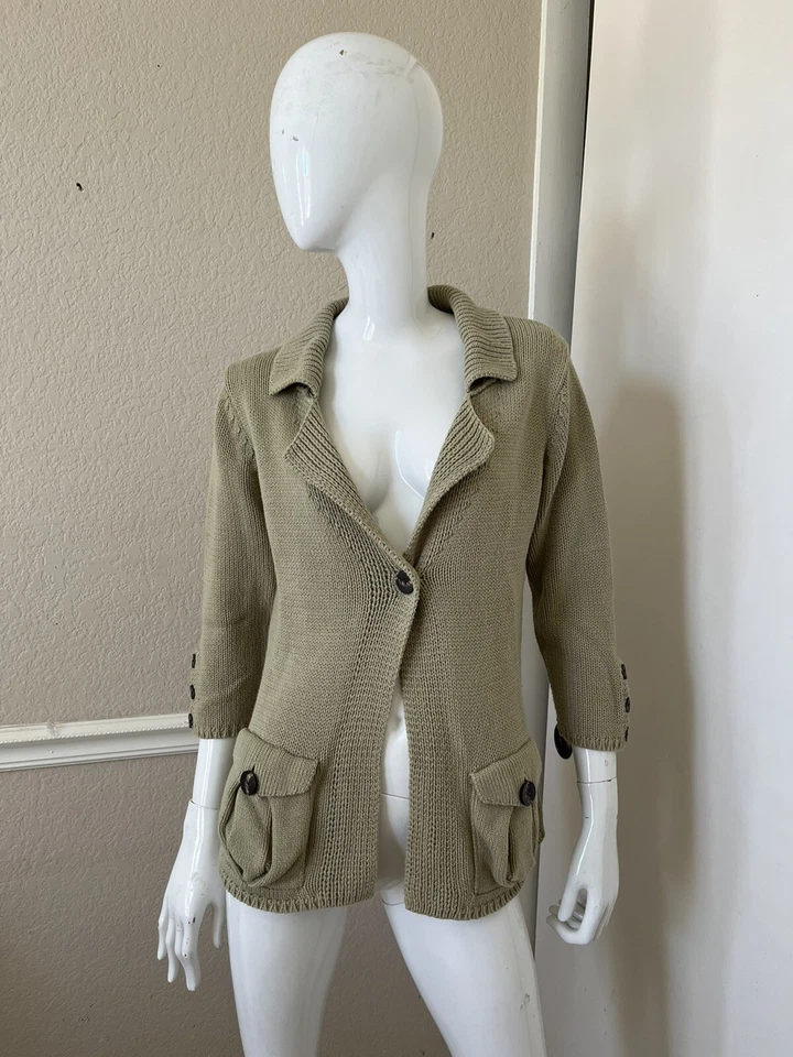 Cárdigan Suéter ONE GIRL WHO Verde Musgo Grueso Tejido Algodón Botonado Talla M Foto 1 de 4