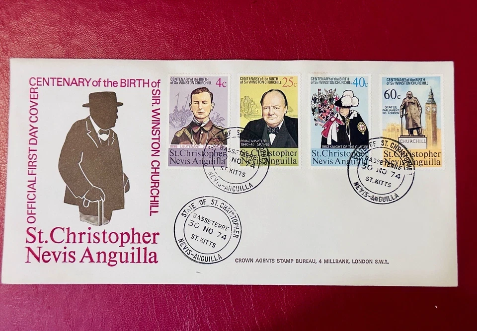 St Christopher, Nevis & Anguilla 1974 FDC CENTENARY BIRTH OF WINSTON CHURCHILL - Image 1 of 2