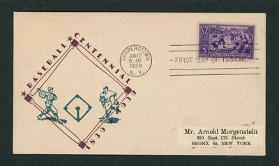 1939 FDC USA Scott # 855-55 Richard Dacy Cachet VF Cover Baseball MLB 100 yrs - Image 1 of 2