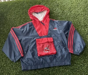 Vintage Cleveland Indians Hoodie pullover jacket Windbreaker Adidas Boys size 7 - Picture 1 of 12