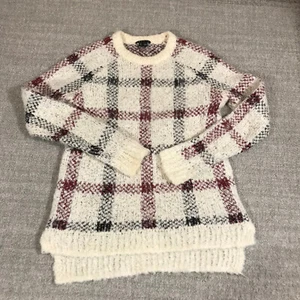 Theory Sweater Womens Small P Pullover Beige Red Plaid Outdoor Wool Blend Casual - Picture 1 of 10