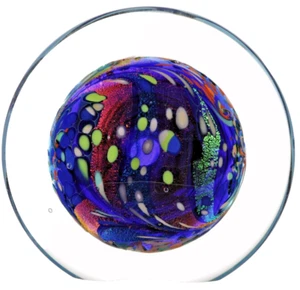 KARG GLASS Art Glass Dichroic Large Disk Multicolored Hand Blown Signed New - Picture 1 of 5