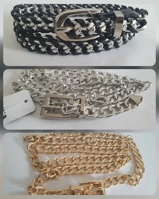 Damen Gürtel Metal 105 cm Schwarz silber Rosagold Party gürtel Jeansgürtel DHL - Bild 1 von 4