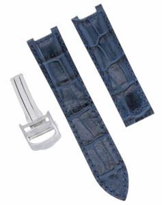 LEATHER WATCH STRAP BAND DEPLOYMENT CLASP FIT 35MM CARTIER PASHA WATCH 18MM BLUE - Picture 1 of 5