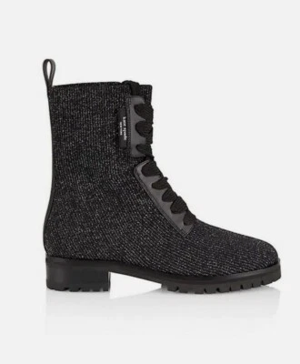 Botas de combate Kate Spade Merigue brillantes de punto acanalado con suela de lengüeta negras Gunmetal EE. UU. 9 Foto 1 de 4