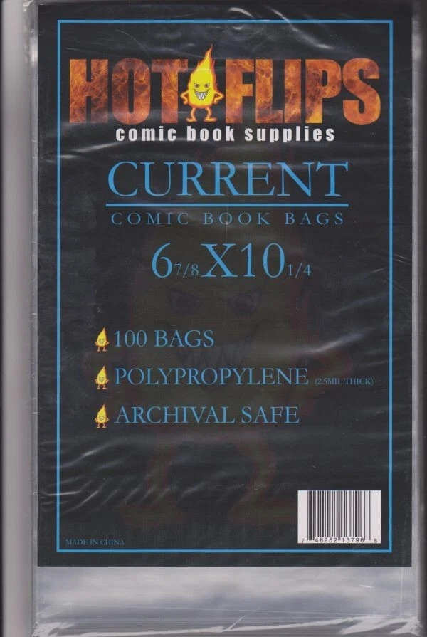 HOT FLIPS SUPPLIES Case of 1000 Hot Flips Current Comic Book Poly Bags 6 7/8 X 10 1/4