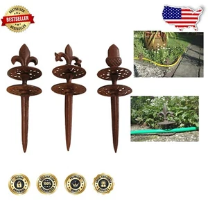 Versatile Cast Iron Hose Guides with Fleur de Lis & Acorn Finials - Set of 3 - Picture 1 of 4