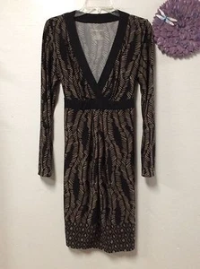 Liz Lang Womens Maternity Dress Size Small Black Brown Geometric V Neck 88 - Picture 1 of 6