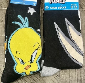 2 Pair Looney Tunes Bugs Bunny, Tweety Bird Funny Cartoon Socks Size 6-12 - Picture 1 of 4