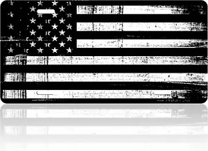 Vintage American Flag License Plate Black White USA Flag License Plate Funny for - Picture 1 of 12