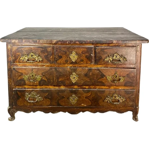 1770s Antique French Louis XV Faux Grain Painted Oak Commode Chest of Drawers Cover