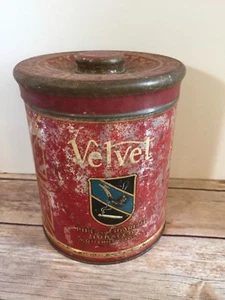 Vintage (Quite Old) VELVET Pipe & Cigarette TOBACCO TIN, 6” Tall - Bild 1 von 8