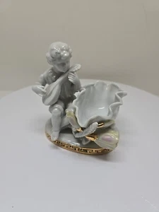 Porcelain Sweetmeats Bowl Figurine White & Gilded #6977 D80 - Picture 1 of 13