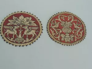 Vintage embroidered round Textile Decor birds, COPTIC TEXTILES MEDIVAL pair 5 " - Picture 1 of 4