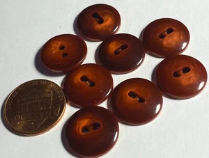 Set of 8 Vtg Domed Glossy Reddish Brown & Rust Plastic Buttons 5/8" 16mm 14848 - Picture 1 of 2