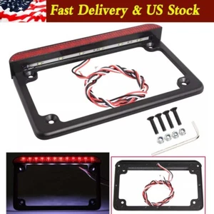 Aluminum Motorcycle Black License Plate Lamp Frame Cover w/LED Brake Light - Picture 1 of 13