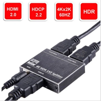 HDMI 2.0 1x2 Splitter 1 In 2 Out 4K @60Hz 3D HDR HDCP2.2 UHD Foxtel Duplicator - Bild 1 von 4