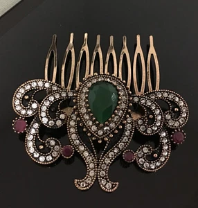 Vintage Antik Viktorianisch Blume Mehrfarbig Strass Haarkamm 2816 - Bild 1 von 2