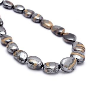 Pyrite Schalenblende Gemstone 9mm-16mm Smooth Tumbled Nuggets Beads | 16" Strand