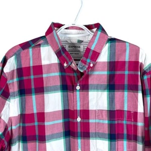Express Soft Wash Shirt Mens XL Pink Plaid Button Down Cotton Long Sleeve - Picture 1 of 4